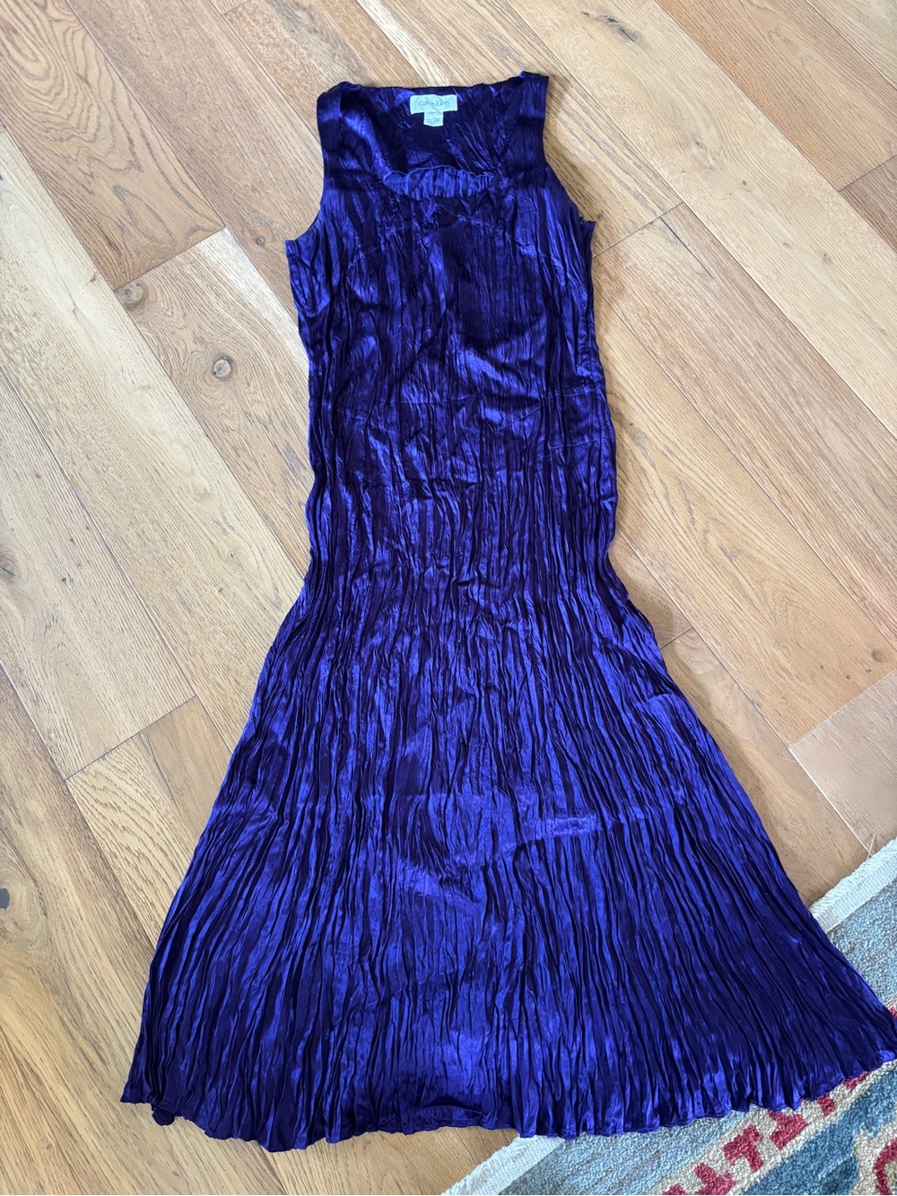 Y2k vintage calvin klein crinkled silk maxi formal gown purple womens 10